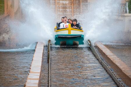 Orlando, Florida. July 25, 2019. People having fun Journey to Atlantis, with spectacular splashing at Seaworld 21のeditorial素材
