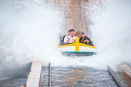 Orlando, Florida. July 25, 2019. People having fun Journey to Atlantis, with spectacular splashing at Seaworld 24のeditorial素材
