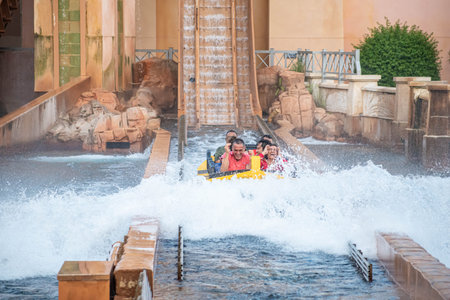 Orlando, Florida. July 25, 2019. People having fun Journey to Atlantis, with spectacular splashing at Seaworld 37のeditorial素材