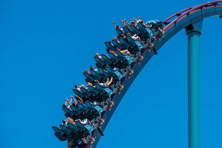 Orlando, Florida . July 29, 2019. People enjoying riding Mako rollercoaster during summer vacation at Seaworld 55のeditorial素材