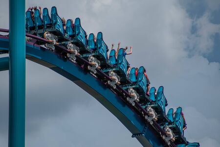 Orlando, Florida . July 31, 2019. People having fun riding Mako rollercoaster during summer vacation at Seaworld 7のeditorial素材