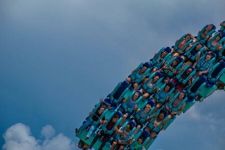 Orlando, Florida. July 31, 2019. People having fun amazing Kraken rollercoaster at Seaworld 21のeditorial素材