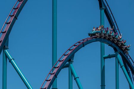 Orlando, Florida. July 29, 2019. People having terrific fun Mako rollercoaster at Seaworld 1のeditorial素材