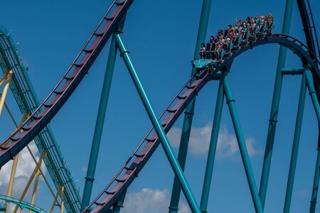 Orlando, Florida. July 29, 2019. People having terrific fun Mako rollercoaster at Seaworld 7のeditorial素材