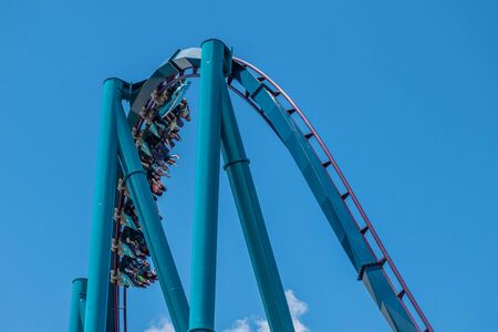 Orlando, Florida. July 29, 2019. People having terrific fun Mako rollercoaster at Seaworld 12のeditorial素材