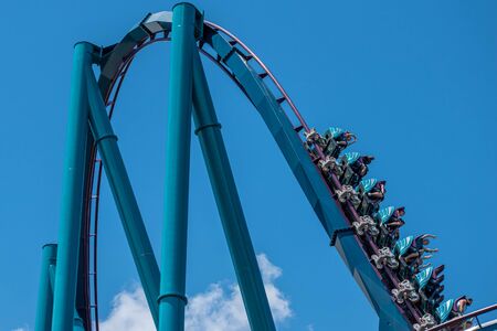 Orlando, Florida. July 29, 2019. People having terrific fun Mako rollercoaster at Seaworld 13のeditorial素材