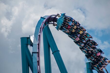 Orlando, Florida. July 29, 2019. People screaming, laughing and enjoying Mako rollercoaster at Seaworld 10のeditorial素材