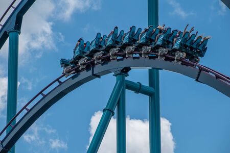 Orlando, Florida. July 29, 2019. People screaming, laughing and enjoying Mako rollercoaster at Seaworld 13のeditorial素材