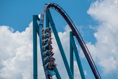 Orlando, Florida. July 29, 2019. People screaming, laughing and enjoying Mako rollercoaster at Seaworld 15のeditorial素材