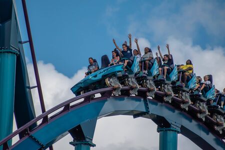 Orlando, Florida. July 29, 2019. People screaming, laughing and enjoying Mako rollercoaster at Seaworld 17のeditorial素材
