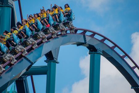 Orlando, Florida. July 29, 2019. People screaming, laughing and enjoying Mako rollercoaster at Seaworld 28のeditorial素材