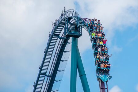 Orlando, Florida. July 29, 2019. People screaming, laughing and enjoying Mako rollercoaster at Seaworld 29のeditorial素材