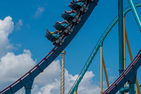 Orlando, Florida. July 29, 2019. People screaming, laughing and enjoying Mako rollercoaster at Seaworld 40のeditorial素材