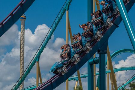 Orlando, Florida. July 29, 2019. People screaming, laughing and enjoying Mako rollercoaster at Seaworld 42のeditorial素材