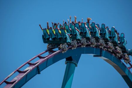 Orlando, Florida. July 29, 2019. People screaming, laughing and enjoying Mako rollercoaster at Seaworld 51のeditorial素材