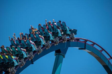 Orlando, Florida. July 29, 2019. People screaming, laughing and enjoying Mako rollercoaster at Seaworld 54のeditorial素材
