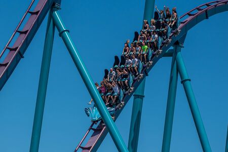Orlando, Florida. July 29, 2019. People screaming, laughing and enjoying Mako rollercoaster at Seaworld 55のeditorial素材