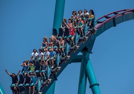 Orlando, Florida. July 29, 2019. People screaming, laughing and enjoying Mako rollercoaster at Seaworld 63のeditorial素材