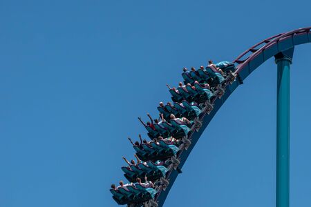 Orlando, Florida. July 29, 2019. People screaming, laughing and enjoying Mako rollercoaster at Seaworld 64のeditorial素材