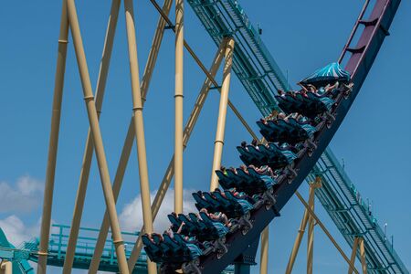 Orlando, Florida. July 29, 2019. People screaming, laughing and enjoying Mako rollercoaster at Seaworld 68のeditorial素材