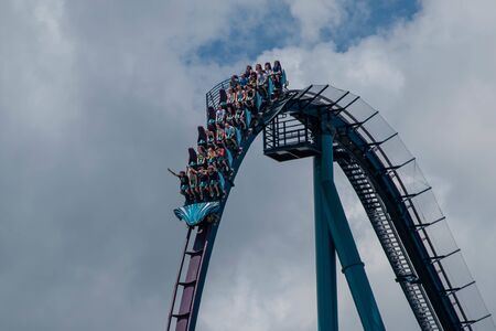 Orlando, Florida . July 29, 2019. People enjoying riding Mako rollercoaster during summer vacation at Seaworld 73のeditorial素材