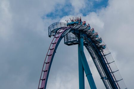 Orlando, Florida . July 29, 2019. People having amazing fun Mako rollercoaster during summer vacation at Seaworld 1のeditorial素材
