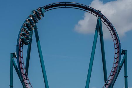 Orlando, Florida . July 29, 2019. People having amazing fun Mako rollercoaster during summer vacation at Seaworld 18のeditorial素材