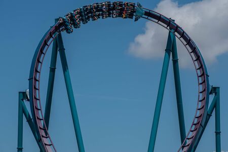 Orlando, Florida . July 29, 2019. People having amazing fun Mako rollercoaster during summer vacation at Seaworld 19のeditorial素材
