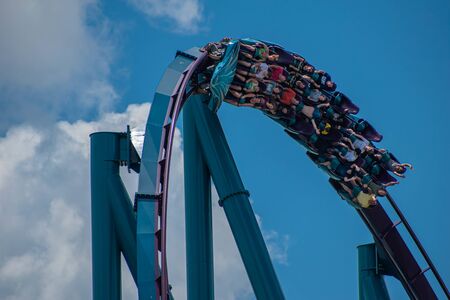 Orlando, Florida. July 29, 2019. People enjoying Mako rollercoaster at Seaworld 15のeditorial素材