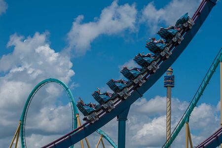 Orlando, Florida. July 29, 2019. People enjoying riding Mako rollercoaster during summer vacation at Seaworld 3のeditorial素材