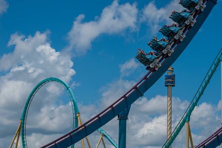 Orlando, Florida. July 29, 2019. People enjoying riding Mako rollercoaster during summer vacation at Seaworld 4のeditorial素材