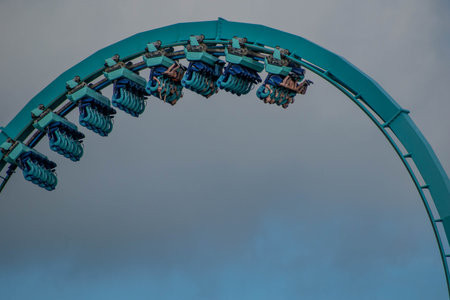 Orlando, Florida. July 29, 2019. People having fun Kraken rollercoaster during summer vacation at...