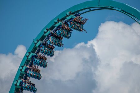 Orlando, Florida. July 29, 2019. People having amazing fun Mako rollercoaster at Seaworld 2のeditorial素材