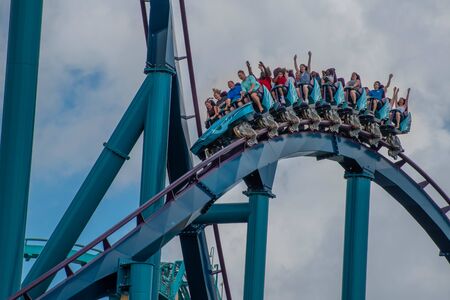 Orlando, Florida. July 29, 2019. People having fun riding Mako rollercoaster during summer vacation at Seaworld 3のeditorial素材