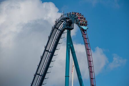 Orlando, Florida. July 29, 2019. People having fun riding Mako rollercoaster during summer vacation at Seaworld 11のeditorial素材