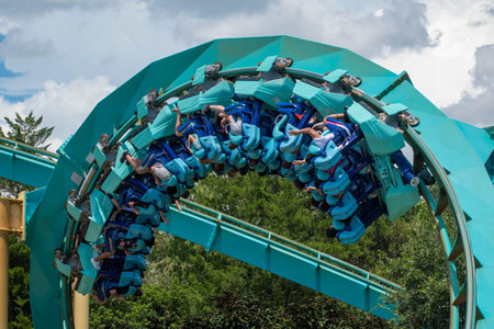 Orlando, Florida . July 31, 2019. People enjoying amazing Kraken rollercoaster during summer...