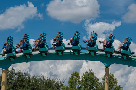Orlando, Florida . July 31, 2019. People enjoying amazing Kraken rollercoaster during summer...