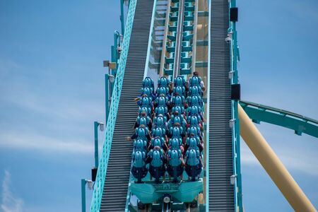 Orlando, Florida . July 31, 2019. People enjoying amazing Kraken rollercoaster during summer vacation at Seaworld 32のeditorial素材