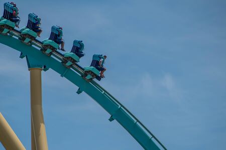 Orlando, Florida . July 31, 2019. People enjoying amazing Kraken rollercoaster during summer vacation at Seaworld 34のeditorial素材