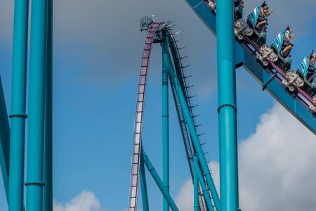 Orlando, Florida. July 29, 2019. People having fun riding Mako rollercoaster during summer vacation at Seaworld 26のeditorial素材