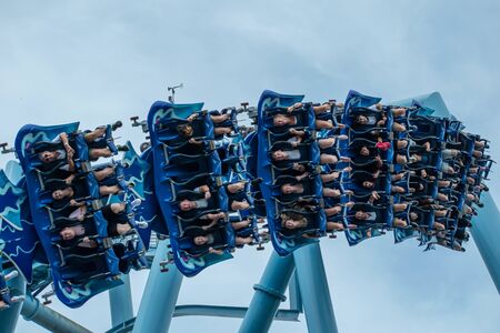 Orlando, Florida. July 26, 2019. People enjoying Manta Ray rollercoaster during summer vacation at Seaworld 12のeditorial素材
