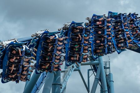 Orlando, Florida. July 26, 2019. Top view of people enjoying amazing Manta Ray rollercoaster at Seaworld 21のeditorial素材