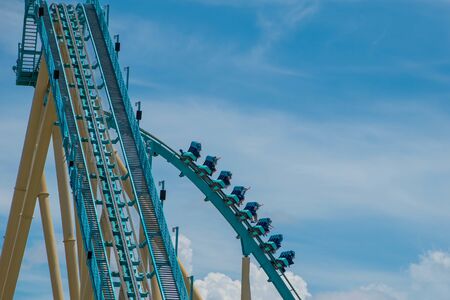 Orlando, Florida . July 31, 2019. People enjoying riding Kraken rollercoaster during summer vacation at Seaworld 12のeditorial素材