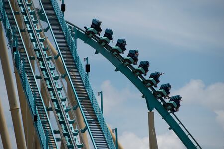 Orlando, Florida . July 31, 2019. People enjoying riding Kraken rollercoaster during summer vacation at Seaworld 28のeditorial素材