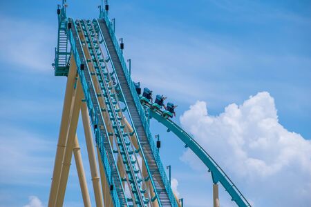 Orlando, Florida . July 31, 2019. People enjoying riding Kraken rollercoaster during summer vacation at Seaworld 32のeditorial素材