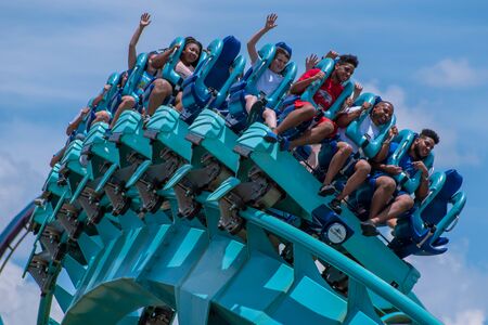 Orlando, Florida . July 31, 2019. People enjoying amazing Kraken rollercoaster during summer vacation at Seaworld 25のeditorial素材