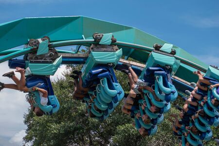 Orlando, Florida . July 31, 2019. People enjoying amazing Kraken rollercoaster during summer vacation at Seaworld 37のeditorial素材