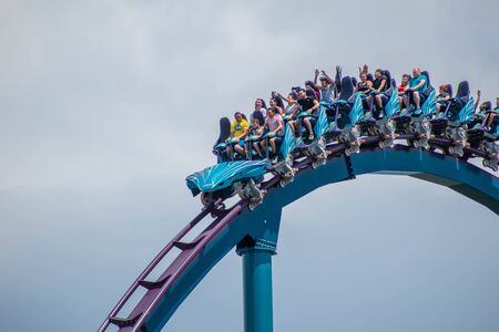 Orlando, Florida . July 31, 2019. People enjoying riding Mako rollercoaster during summer vacation at Seaworld 18のeditorial素材