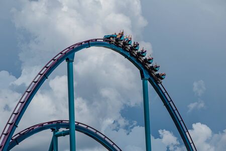 Orlando, Florida . July 31, 2019. People enjoying riding Mako rollercoaster during summer vacation at Seaworld 19のeditorial素材