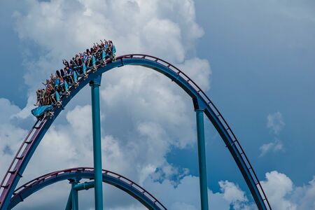 Orlando, Florida . July 31, 2019. People enjoying riding Mako rollercoaster during summer vacation at Seaworld 21のeditorial素材